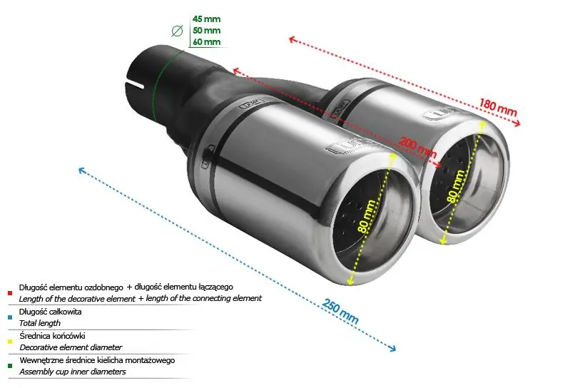 Dvojitá koncovka výfuku Ulter kulatá - průměr 80mm / délka 180mm/200mm - pravá Horká Nabídka