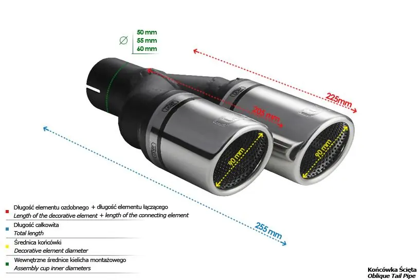 Dvojitá koncovka výfuku Ulter RS kulatá - průměr 90mm / délka 205mm/225mm - levá Vrácení Zdarma