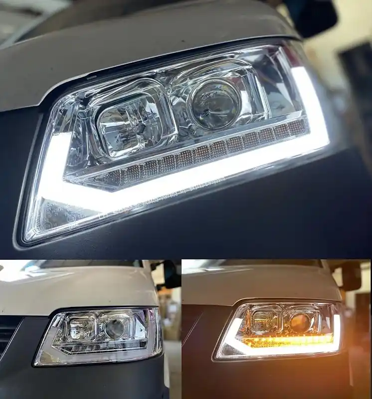 Sezónní Sleva FULL LED přední čirá světla s dynamickým blikačem a denním svícením Volkswagen T5 - chrom