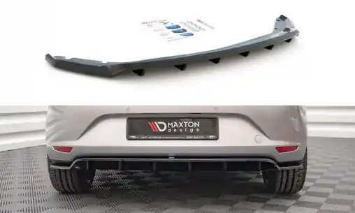 Maxton Design středový spoiler pod zadní nárazník s žebrováním pro Seat Leon Mk3, černý lesklý plast ABS Cenová Bomba