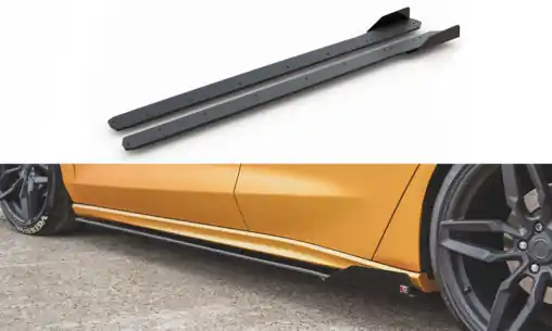 Omezená Nabídka Maxton Design "Racing durability" difuzory pod boční prahy s křidélky pro Ford Focus Mk4, plast ABS bez povrchové úpravy, s červenou linkou