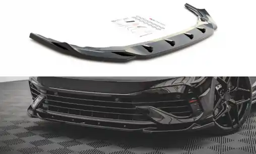 Omezená Nabídka Maxton Design spoiler pod přední nárazník ver.4 pro Volkswagen Golf R Mk8, černý lesklý plast ABS