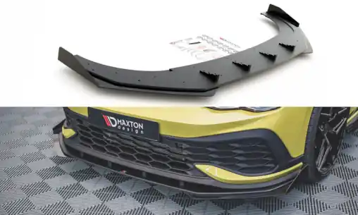 Speciální Cena Maxton Design "Racing durability" spoiler pod přední nárazník s rohovými splittery pro Volkswagen Golf GTI Mk8, plast ABS bez povrchové úpravy, Clubsport, s červenou linkou
