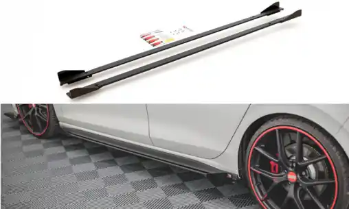 Sezónní Sleva Maxton Design "Racing durability" difuzory pod boční prahy s křidélky pro Volkswagen Golf GTI Mk8, plast ABS bez povrchové úpravy, s červenou linkou