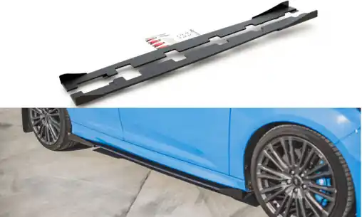 Vysoce Kvalitní Maxton Design "Racing durability" difuzory pod boční prahy s křidélky pro Ford Focus RS Mk3, plast ABS bez povrchové úpravy, s červenou linkou